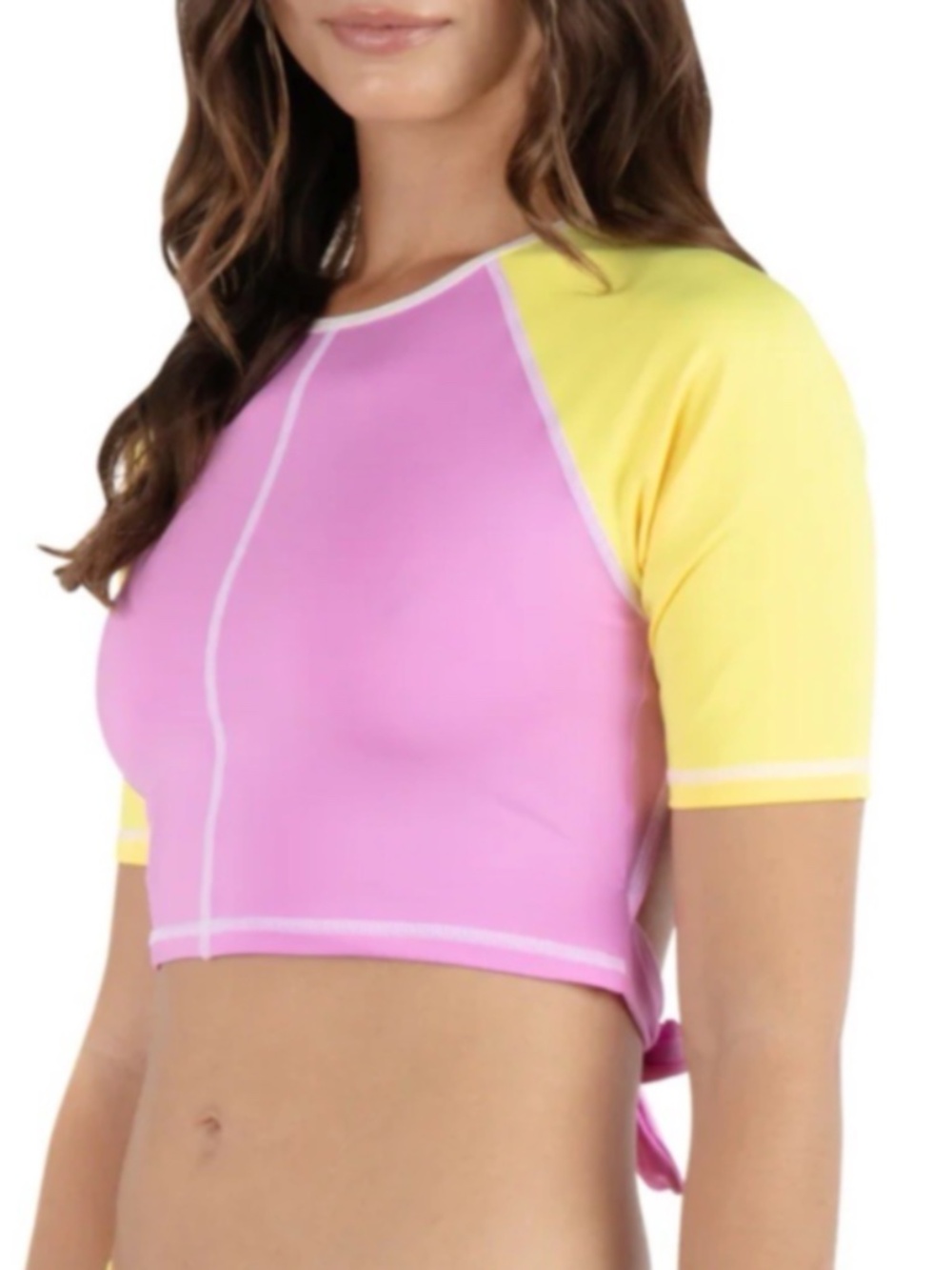Hurley Women's Summer Block Crop Short Sleeve Swim Top Open Back Size XS 6098